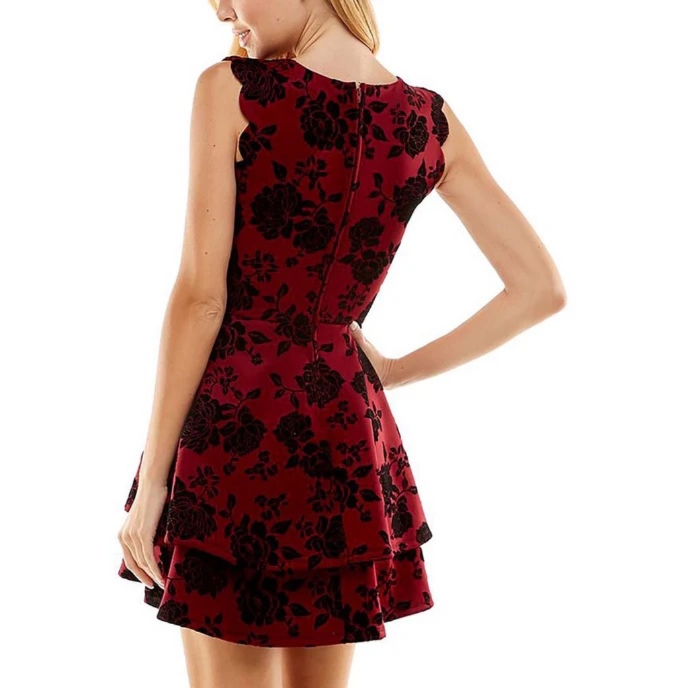 NWT City Studio Womens Red Velvet Mini Fit & Flare Dress - Picture 2 of 5